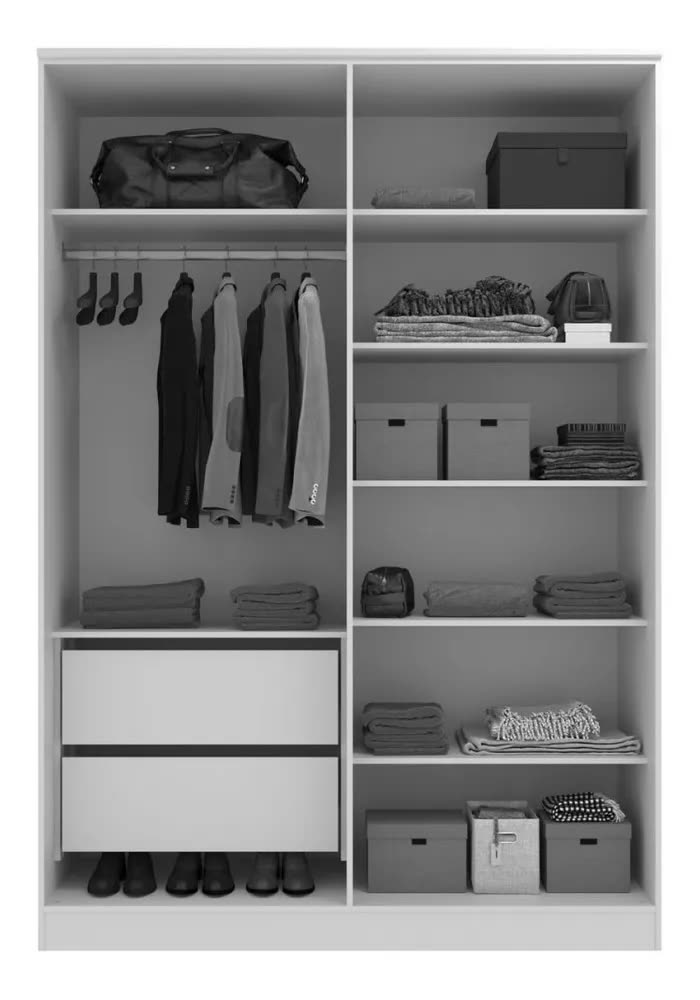 Guarda-roupa Solteiro Logan 4 Portas 2 Gavetas Branco/Olmo Italiano MDF Manbel 56x160,5x232,2 cm