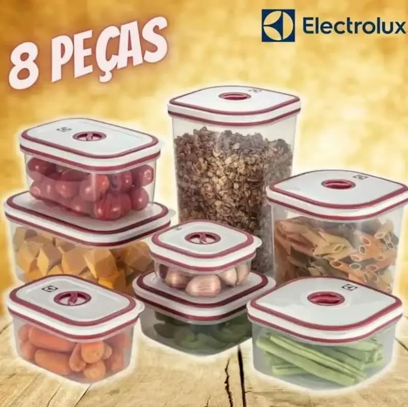 foto de Kit Potes Plásticos Transparente com Tampa Branca 8 Unidades Electrolux
