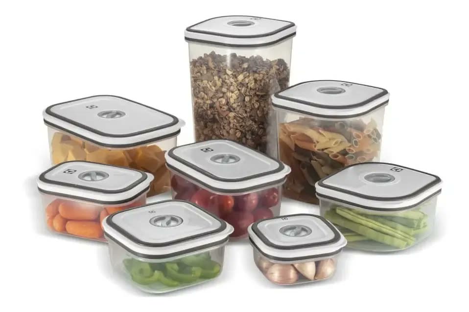 Kit Potes Plásticos Transparente com Tampa Branca 8 Unidades Electrolux