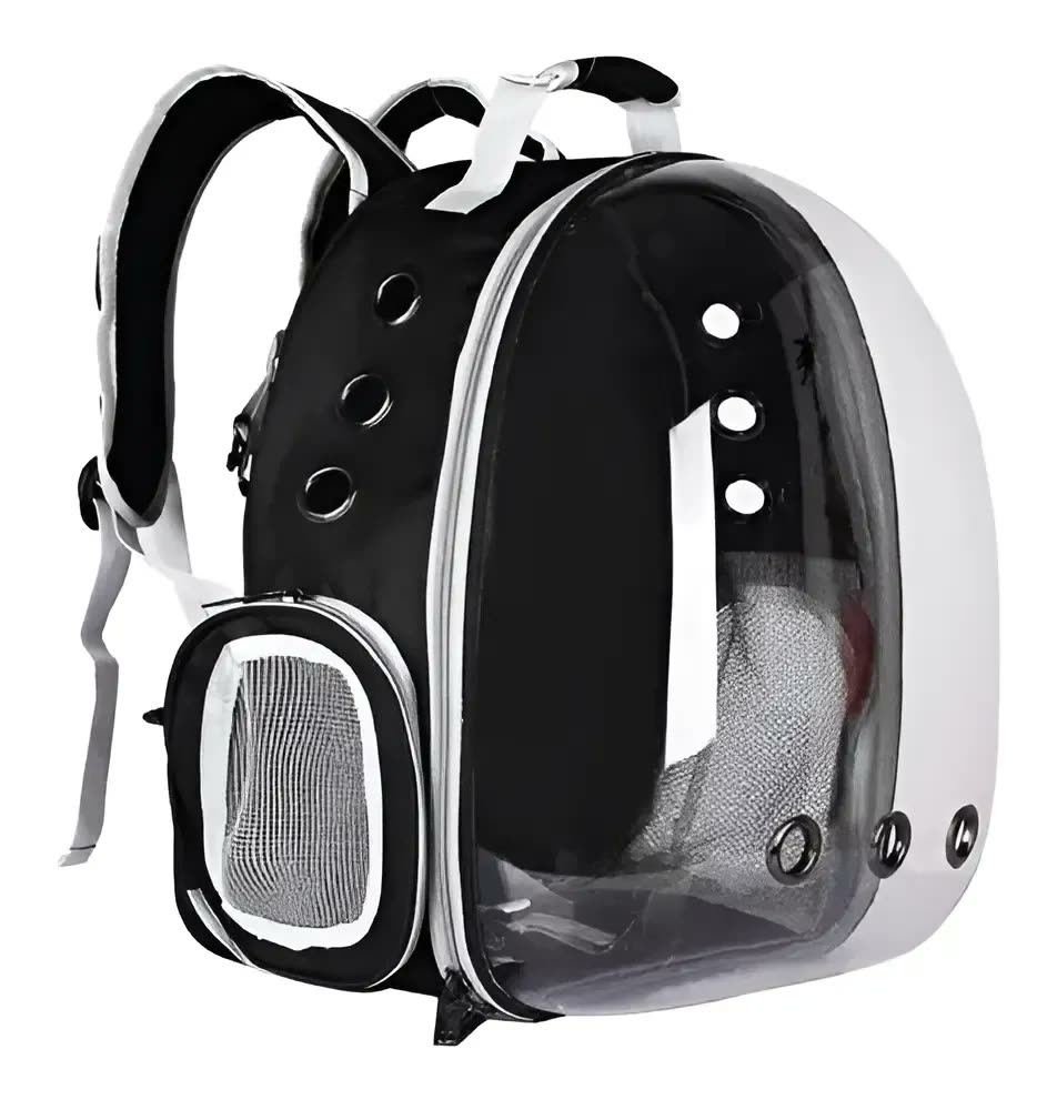 Mochila De Transporte Pet Visão 360 Gato Cão Cor Preta Deko