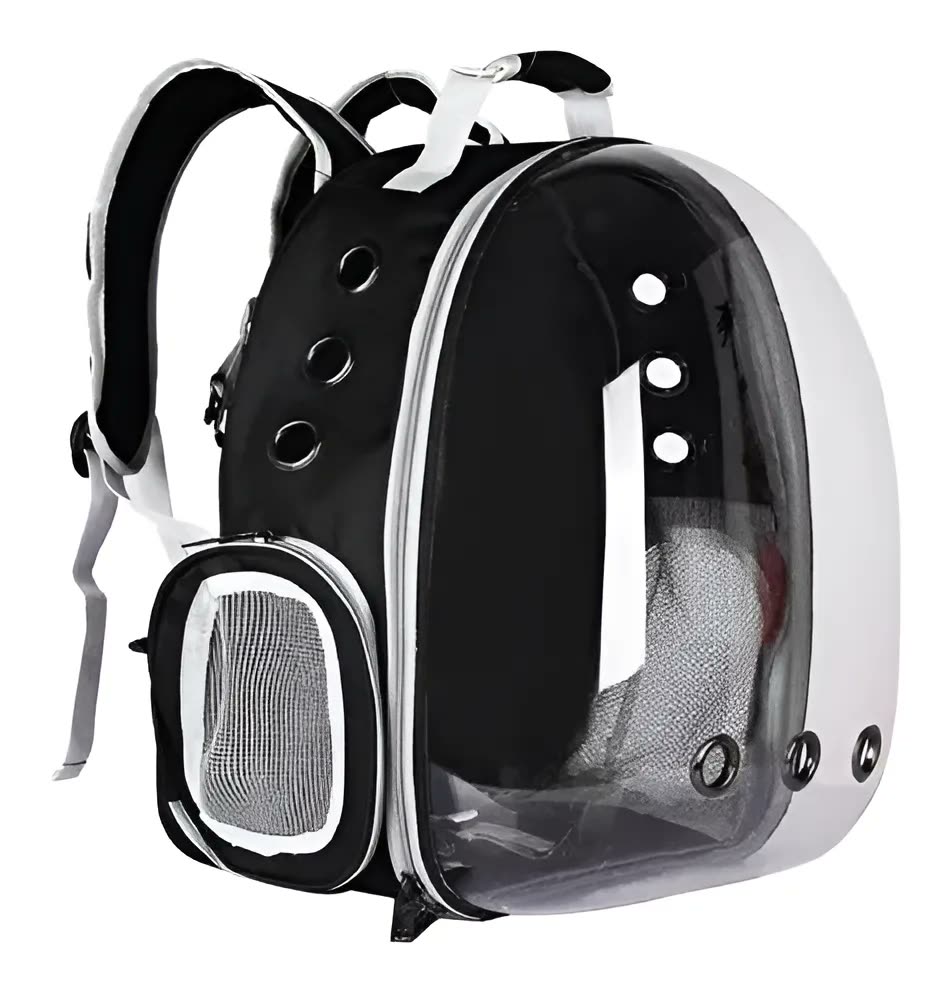 Mochila De Transporte Pet Visão 360 Gato Cão Cor Preta Deko