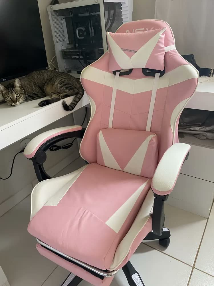 foto de Cadeira de Escritorio VP NSX Gamer Ergonômica Reclinável Giratória com apoio de pés Ajuste de Altura Cor Preto e Branco