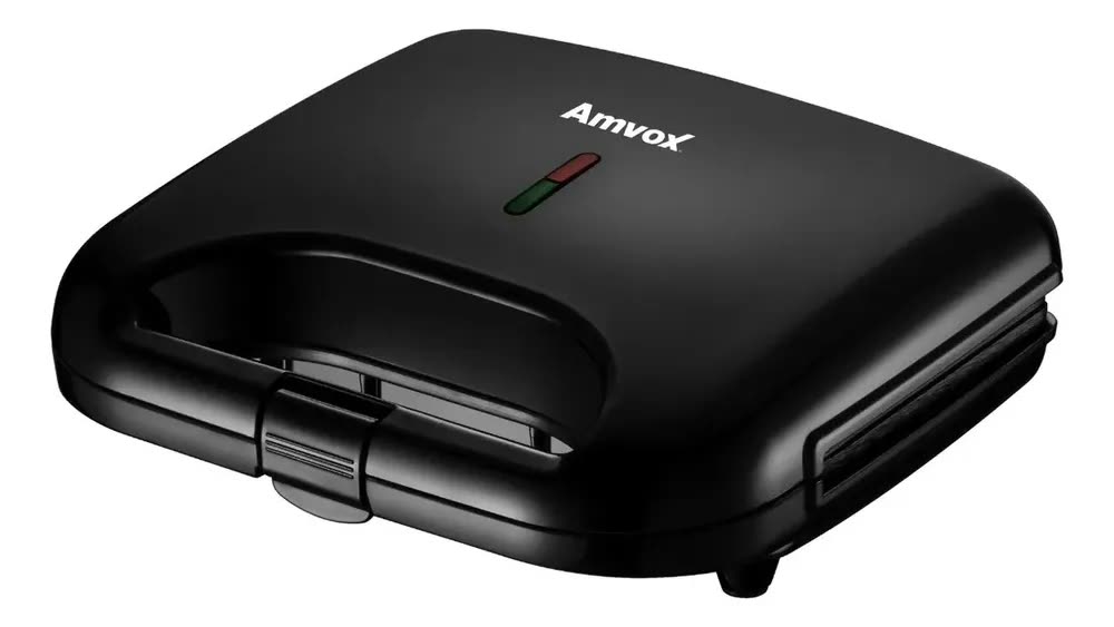 foto de Sanduicheira e Grill Elétrica 750W Lanches Dupla Antiaderente Preta Amvox AMS 370 BLACK