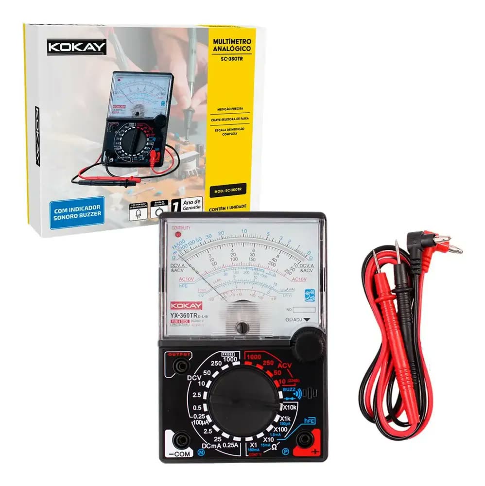 Multímetro Analógico Kokay SC-360TRE-B com Beep Teste Diodo LED Transistor