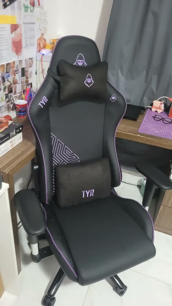foto de Cadeira Gamer Mancer Tyr Purple Edition, Preta E Roxa Cor Preto/Violeta Material do estofamento Couro sintético