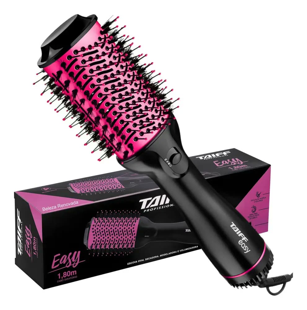 foto de Escova Oval Secadora Modeladora E Volumizadora Easy - Taiff Cor Pink Voltagem
