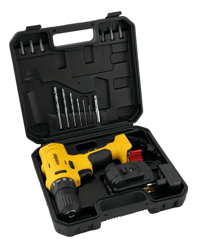 Parafusadeira Furadeira A Bateria Vonder Pfv120 Cor Amarelo Frequência 50hz 60hz Bivolt