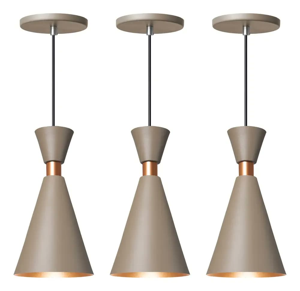 Iluminar Ambiente Kit 3 Luminária Pendente Mini Pequim 24cm Balcão Bancada Cor Fendi 24 Cm