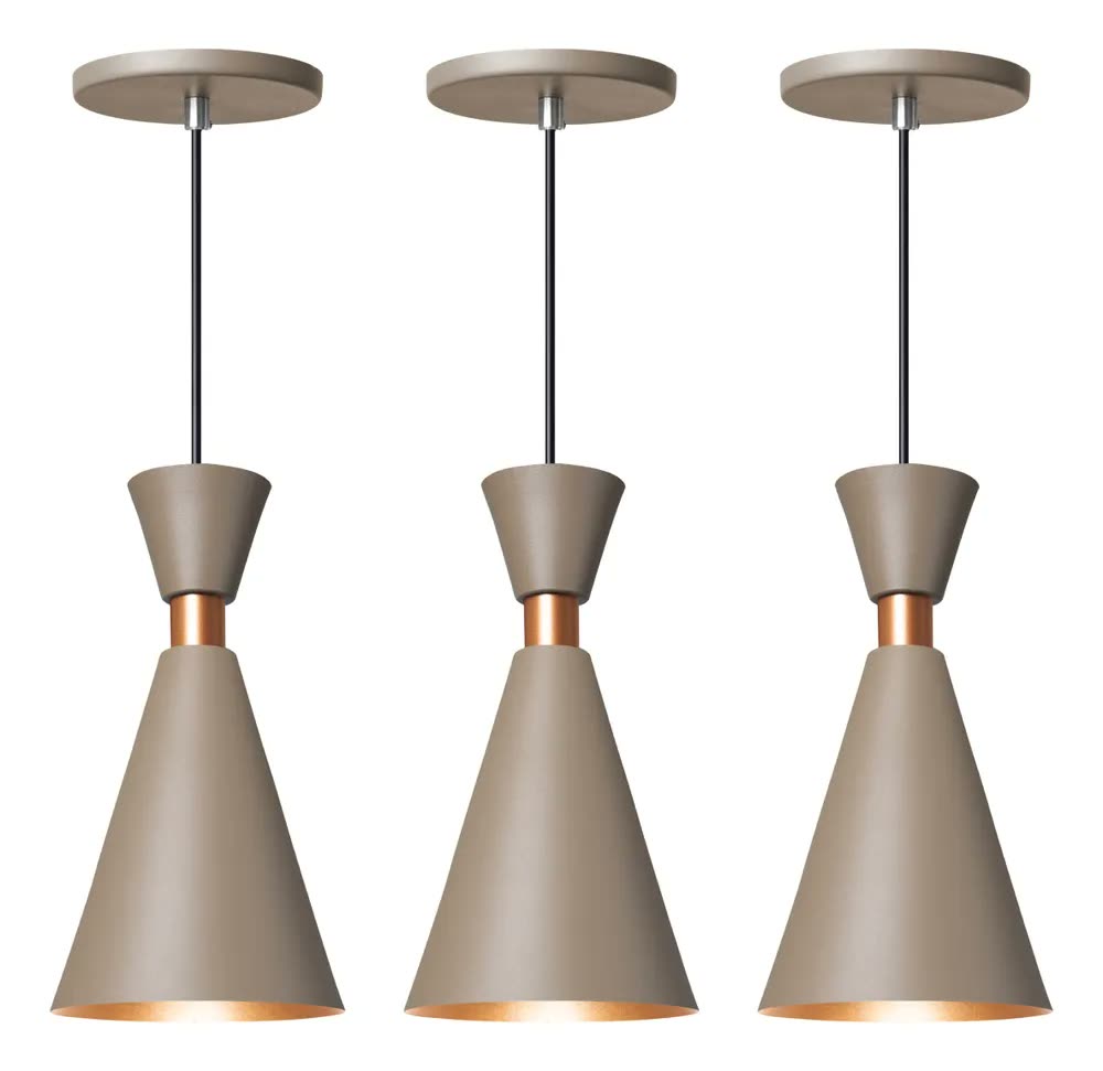 foto de Iluminar Ambiente Kit 3 Luminária Pendente Mini Pequim 24cm Balcão Bancada Cor Fendi 24 Cm