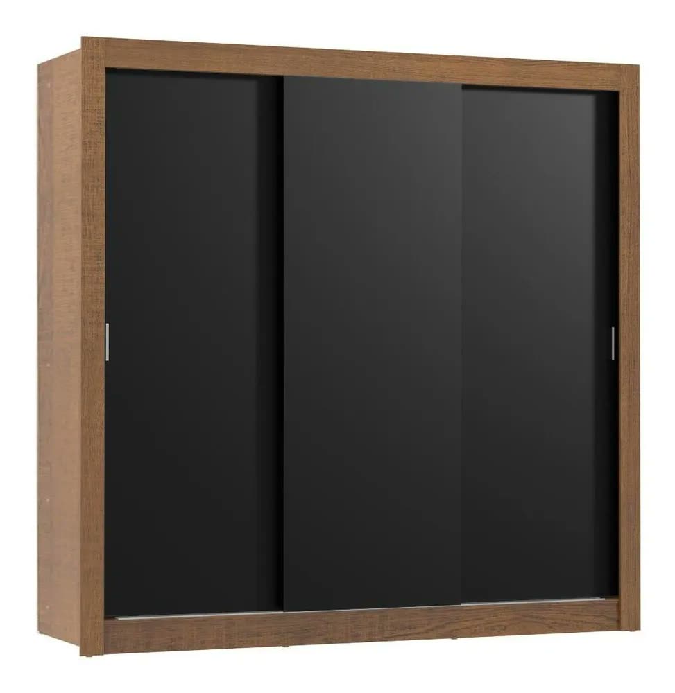 Guarda Roupa Casal Madesa Mônaco 3 Portas De Correr Cor Rustic/Preto 10937K
