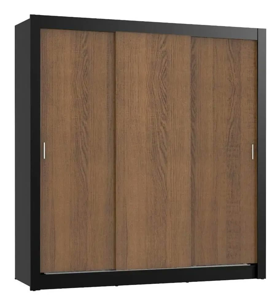 Guarda Roupa Casal Mônaco Madesa 3 Portas De Correr Pr Cor Preto Rustic 1093D8