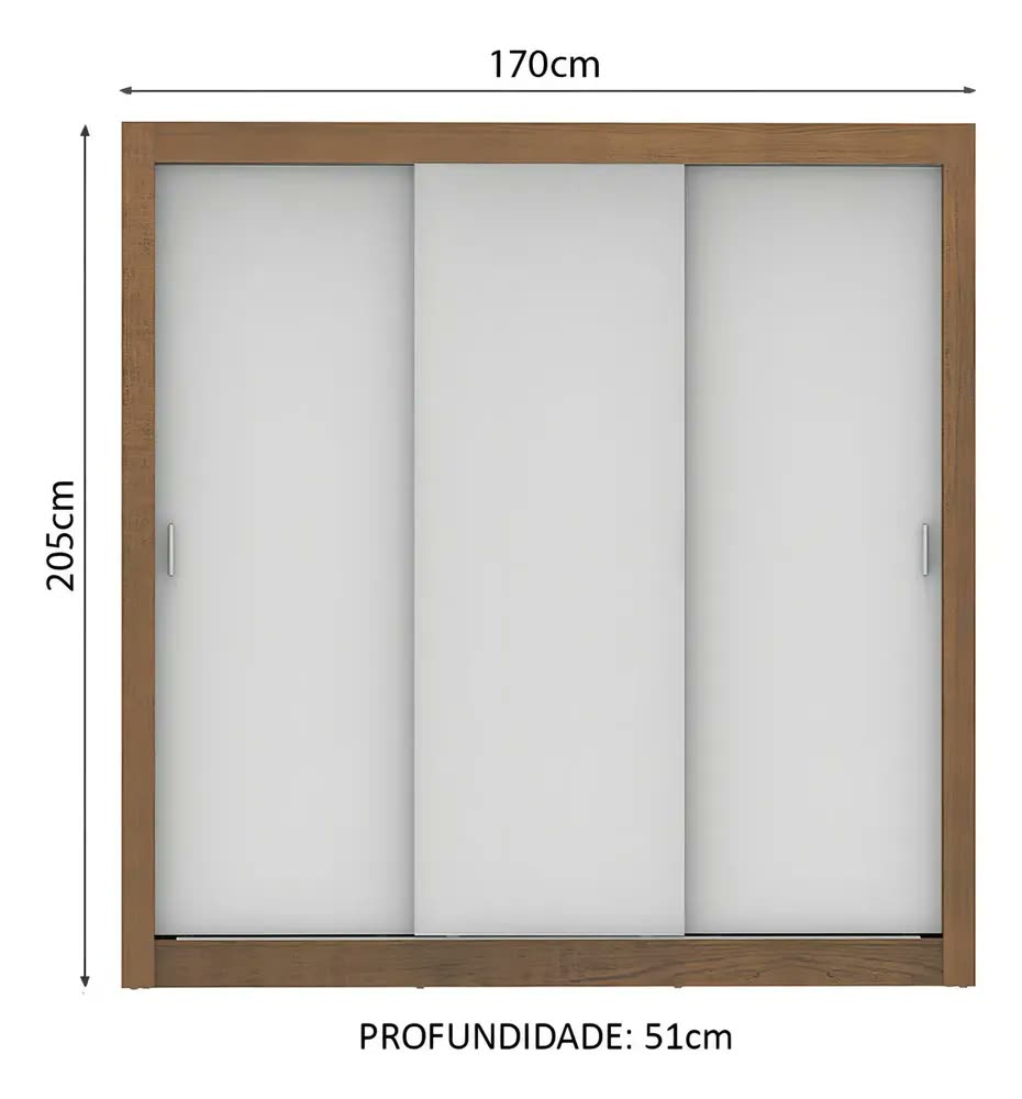Guarda Roupa Casal Mônaco Madesa 3 Com Portas De Correr Rb Cor Rustic/Branco