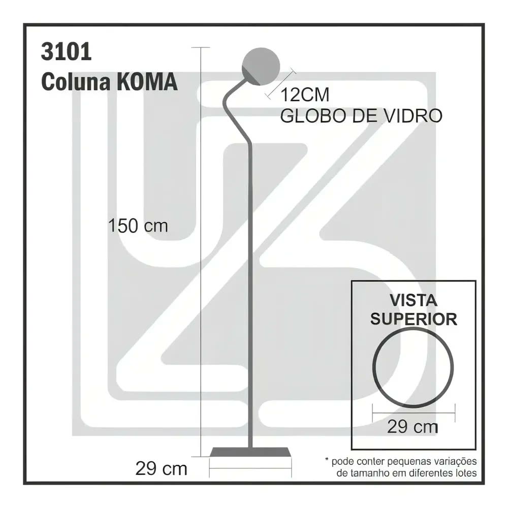 Luminária De Coluna Abajur Piso Chão Globo Koma Preto