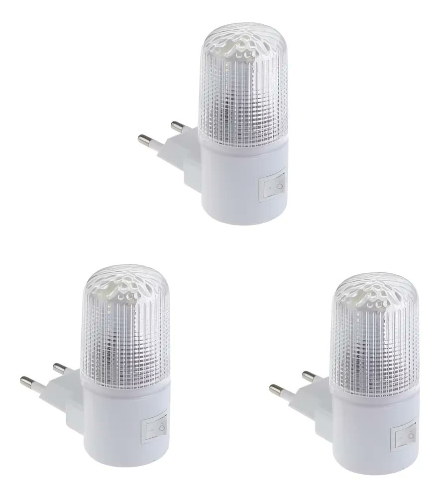 Kit 3 Mini Luminárias de Tomada LED Bivolt para Quarto, Luz Noturna Branca