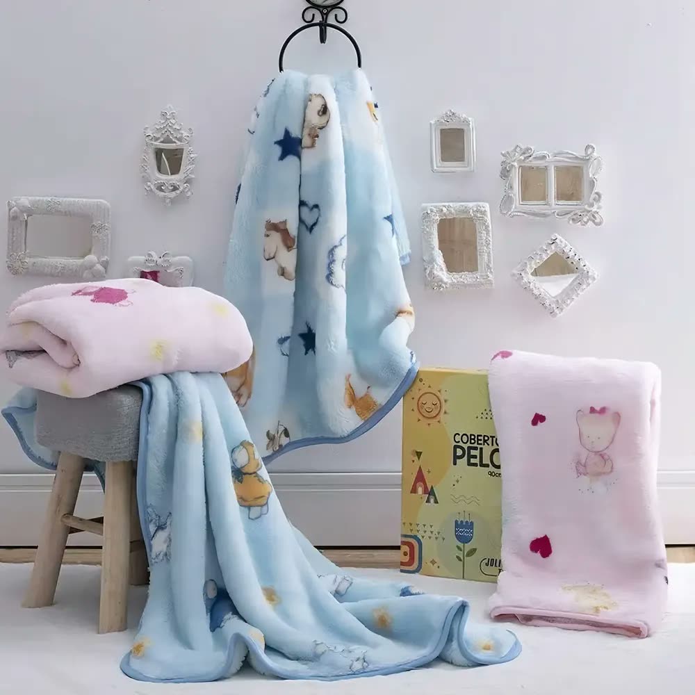 Cobertor Para Bebê Infantil Antialérgico Pelo Alto Jolitex Cor Azul