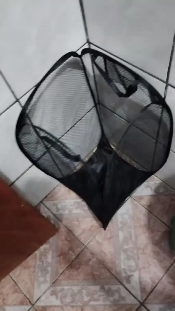 foto de Cesto de Roupa Suja Dobrável Preto 38x38x66cm de Náilon Nacional