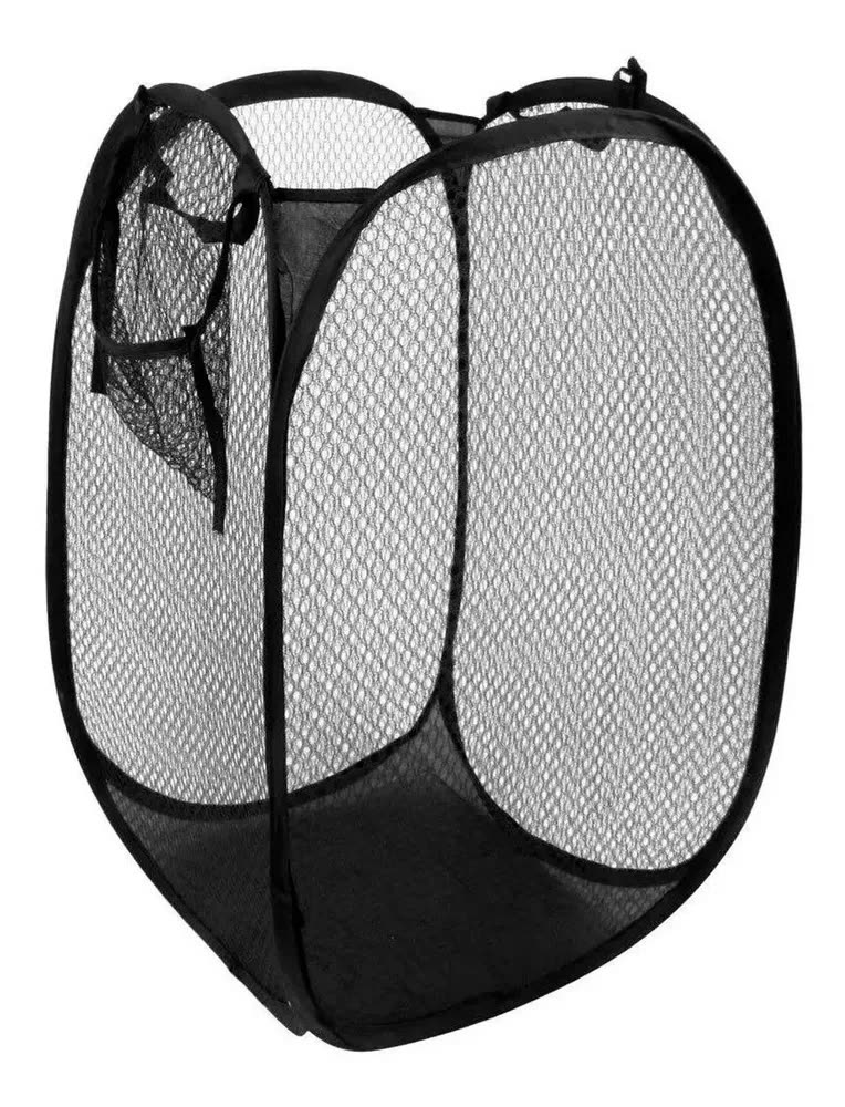 foto de Cesto de Roupa Suja Dobrável Preto 38x38x66cm de Náilon Nacional