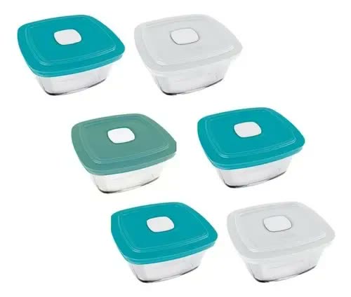 Kit 6 Potes Vidro Marinex Facilita Vap Quadrado 1 Litro