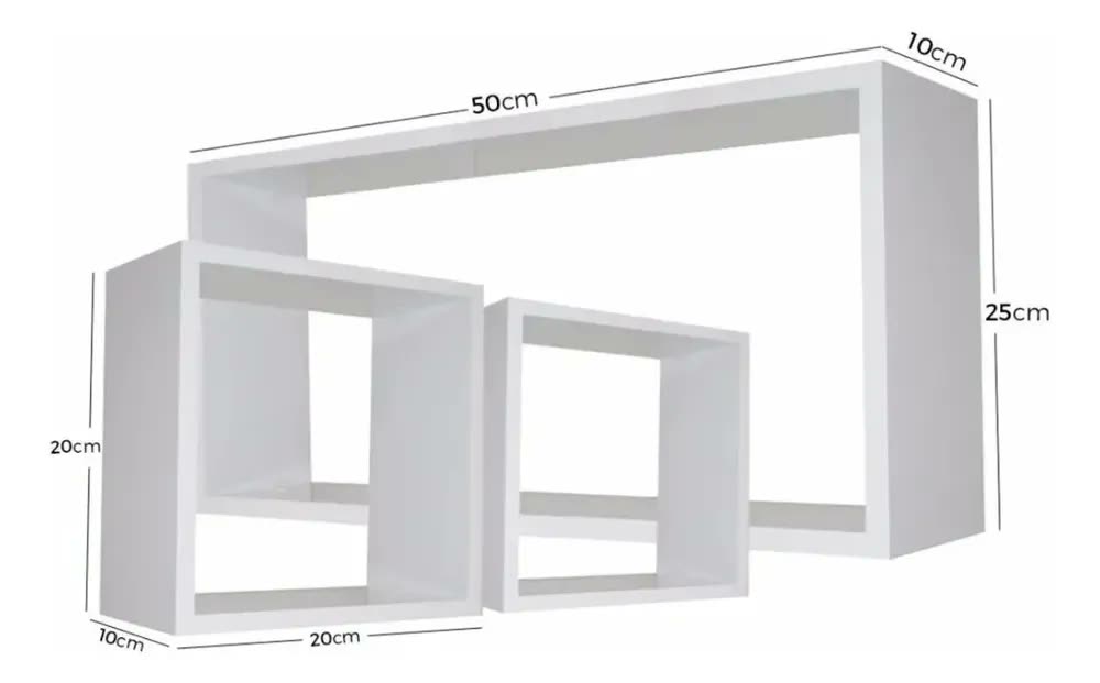 Kit 3 Nichos de Parede em MDF Branco para Sala e Quarto
