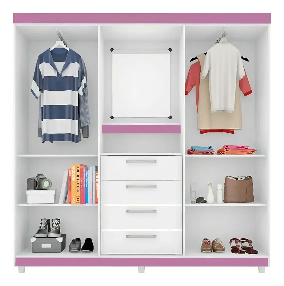 Guarda Roupa Com Espelho 4 Portas 4 Gavetas 2218 Araplac Cor Branco/Lil?s