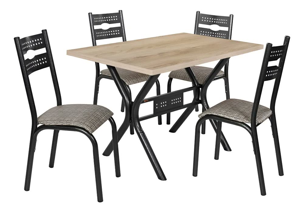 Jogo de Mesa Jantar Ciplafe Luna 4 Cadeiras Aço Tampo MDP Carvalho Montreal