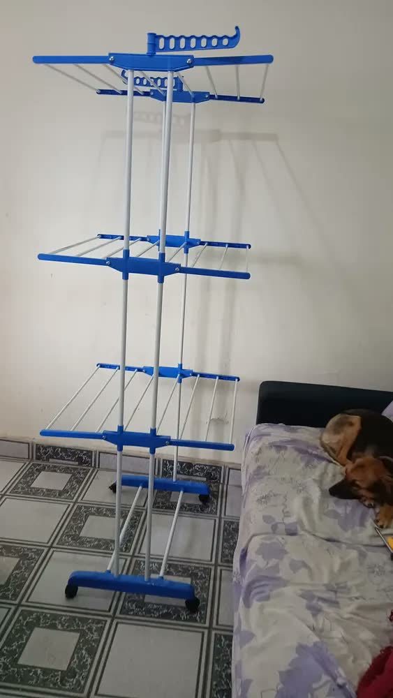 foto de Varal Vertical De Chão 3 Andares Em Metal 70x126x64cm Cor Azul Futuro Casa