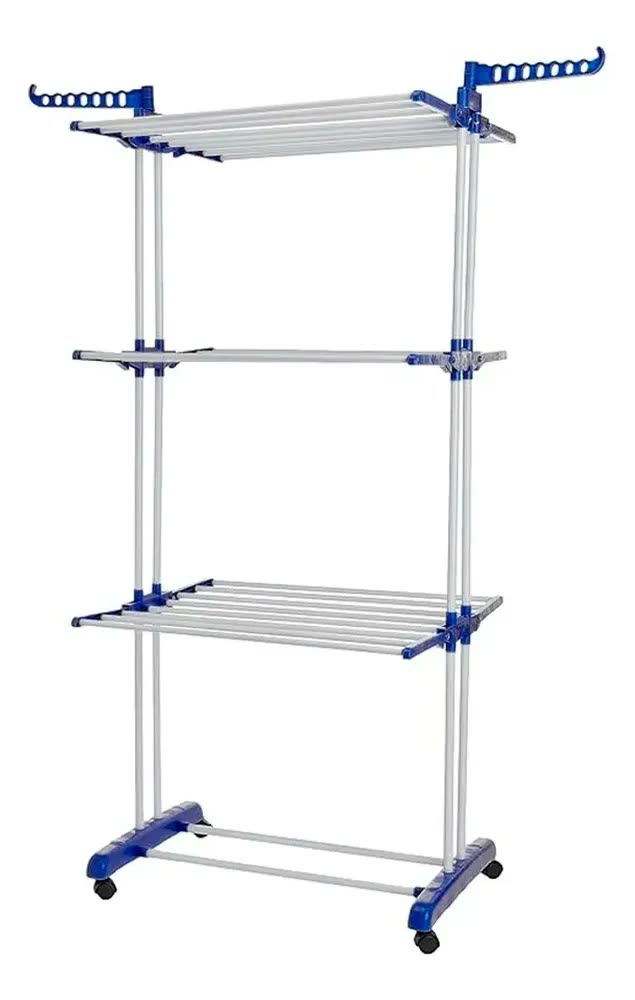 foto de Varal Vertical De Chão 3 Andares Em Metal 70x126x64cm Cor Azul Futuro Casa