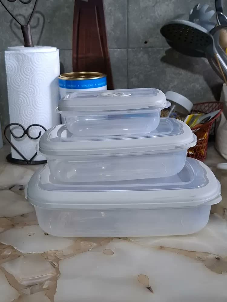 foto de Kit 3 Potes Plásticos Retangulares Herméticos Açaí 430ml, 1,26L e 2,4L