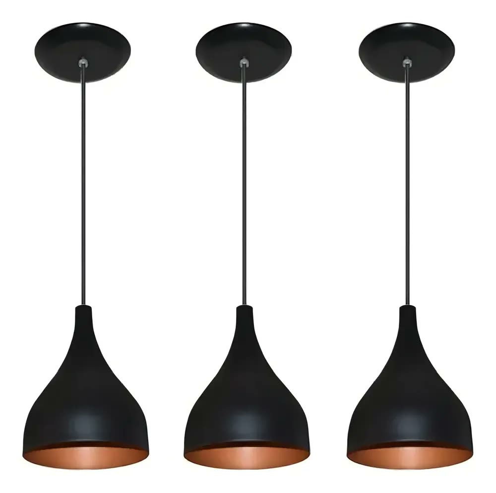 foto de Luminária Gota Kit 3 Pendentes De Teto Imediato Cor Preto