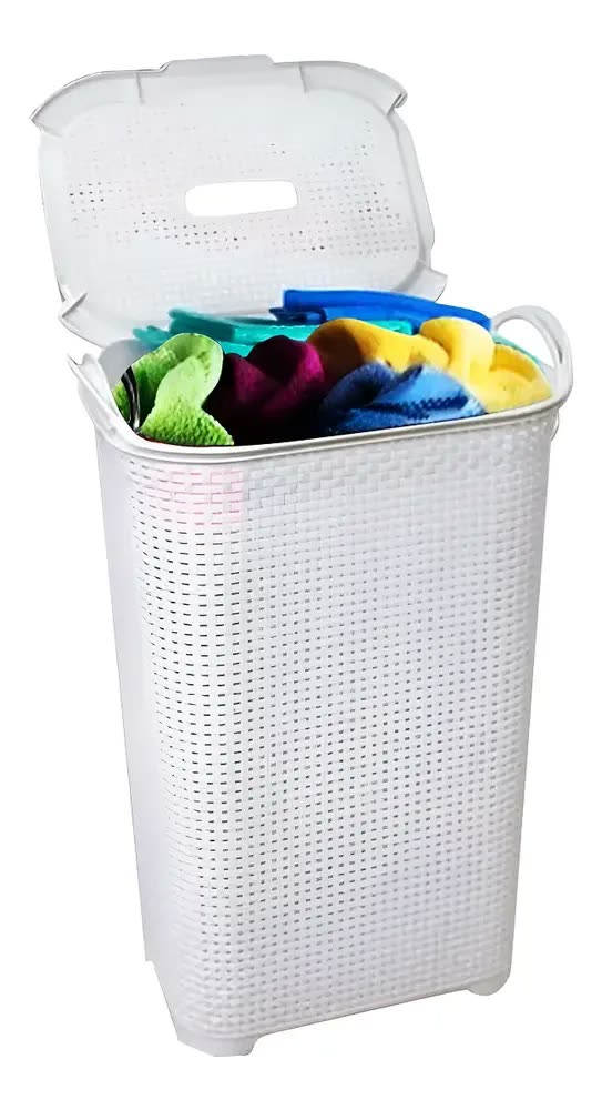 foto de Cesto Para Roupas Roupeiro Organizador Rattan Vime 50 Litros Cor Branco