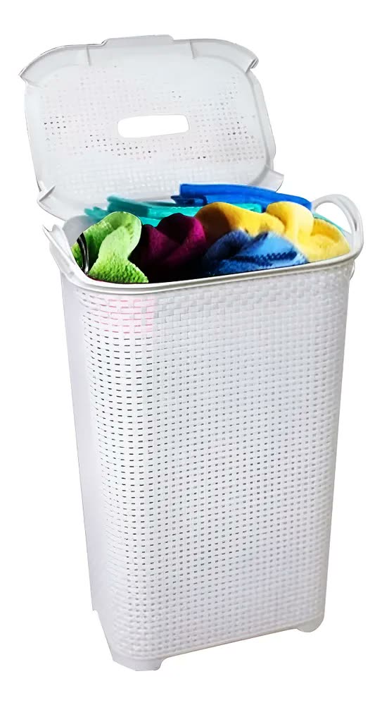 Cesto Para Roupas Roupeiro Organizador Rattan Vime 50 Litros Cor Branco