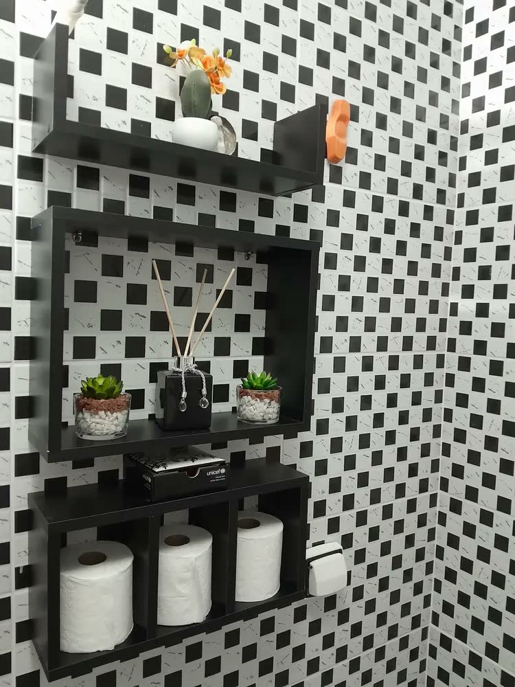 foto de Kit Nicho e Prateleira Branco MDP 15mm c/ Suporte Invisível 40x10cm Banheiro