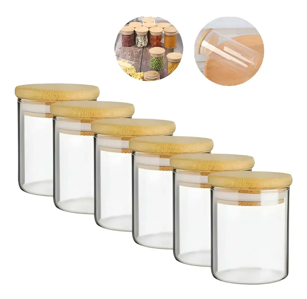 Kit 6 Potes Para Tempero Vidro 250ml Hermético Tampa 250 Ml Cor Transparente Plasvale