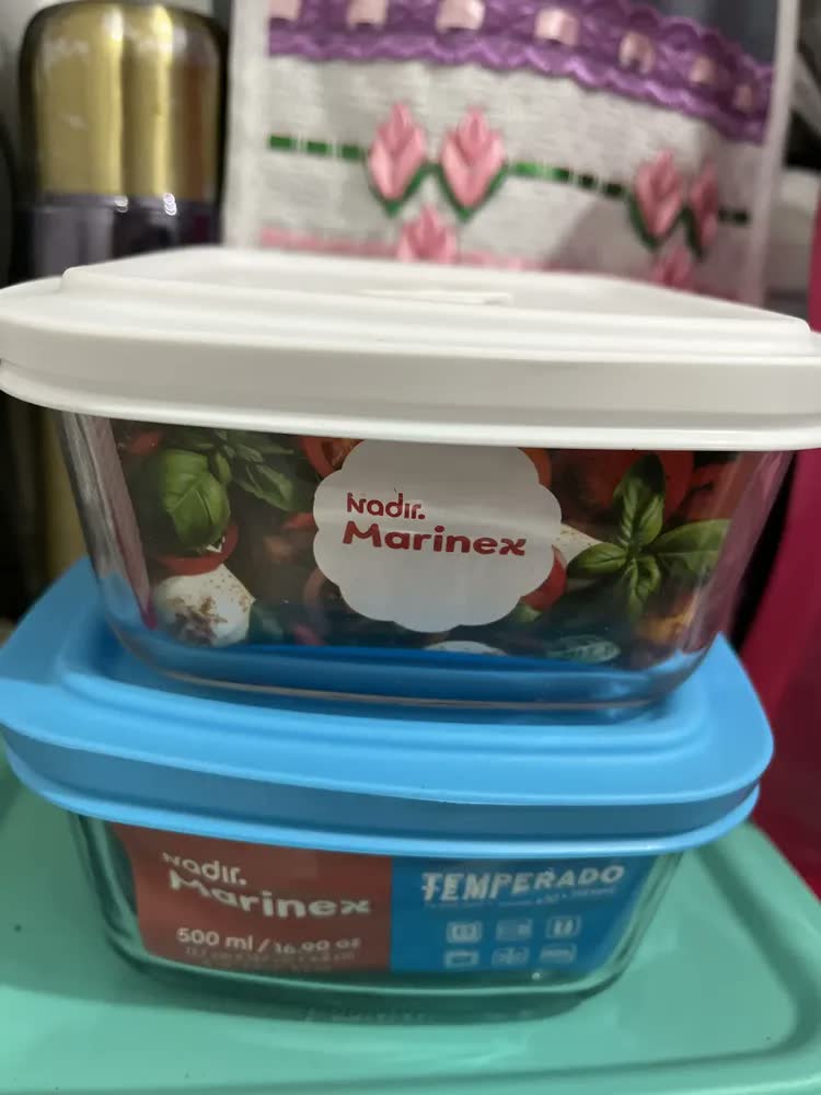 foto de Pote De Vidro Quadrado Papinha Marmita Facilita 500ml 6peças