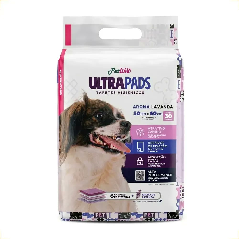 Tapete higiênico para cães ultra pads lavanda 80cm x 60cm Petlike com 30 unidades