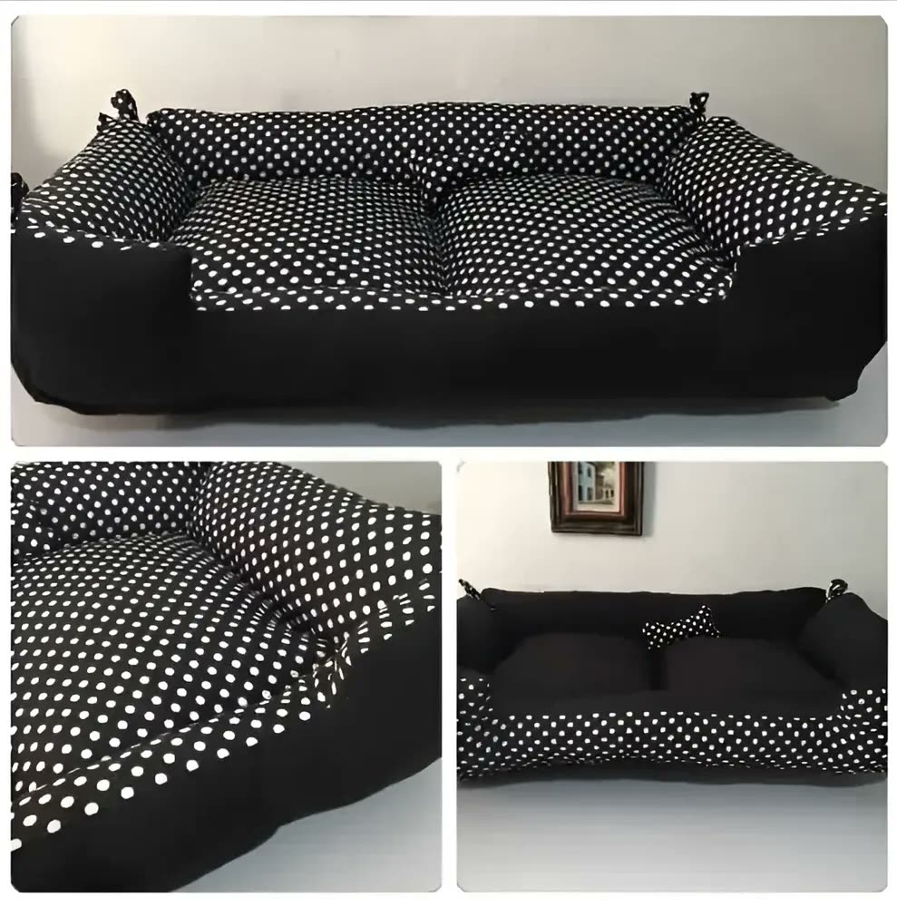 Cama Grande Para Pets Vest Pet Caminha de Cachorro Preto/Branco