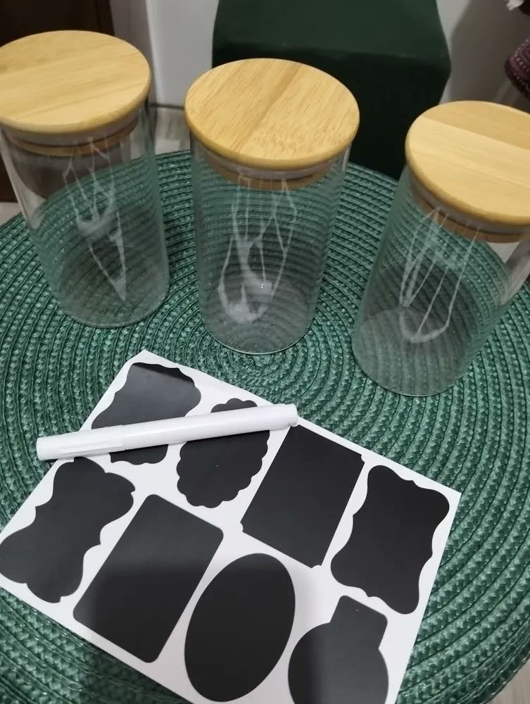 foto de Kit Com 3 Potes Herméticos De Vidro Com Tampa Bambu 300ml
