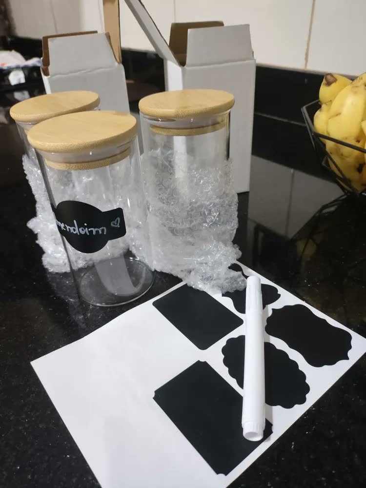foto de Kit Com 3 Potes Herméticos De Vidro Com Tampa Bambu 300ml
