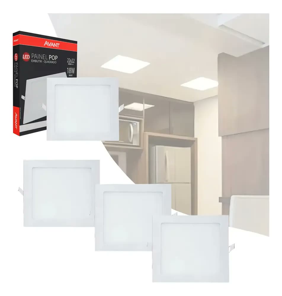 foto de 4 Painel Led Plafon 18w Quadrado Embutir 6500k 22x22cm Biv Cor Branco