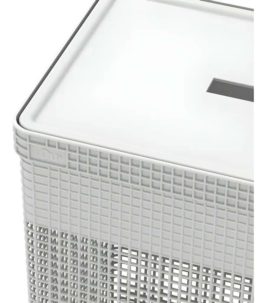 Cesto De Roupa Grid Branco Oceano 49l Com Tampa 38x28x55,2cm