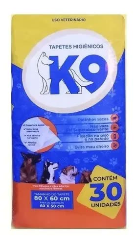 Tapete Higiênico K9 80x60cm Cães Gatos Absorvente 30 Unidades