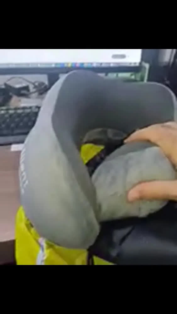 foto de Travesseiro apoio encosto de pescoço para viagem ergonômico cor azul claro Silent