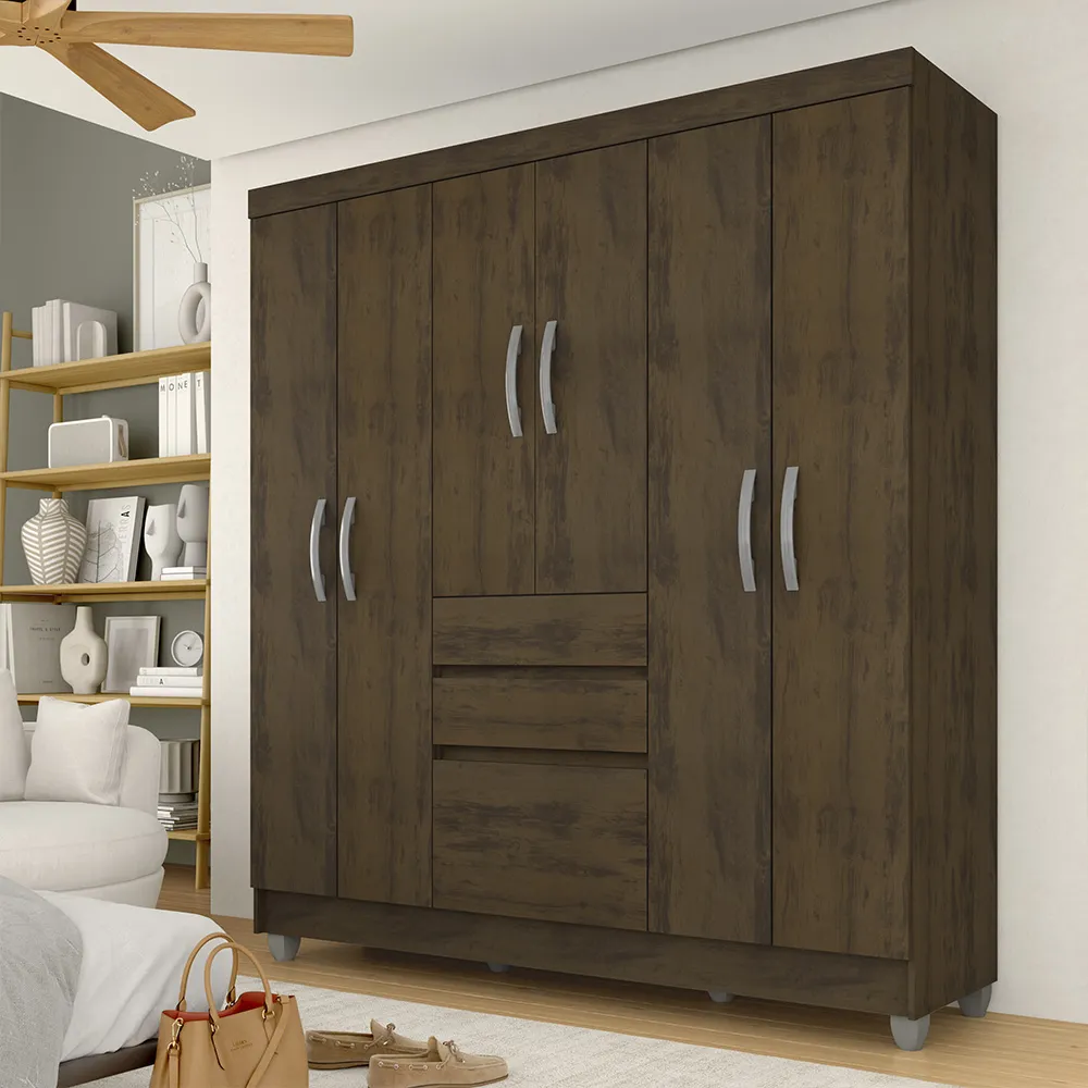 Guarda Roupa Lia 6 Portas Capuccino Móveis Arapongas