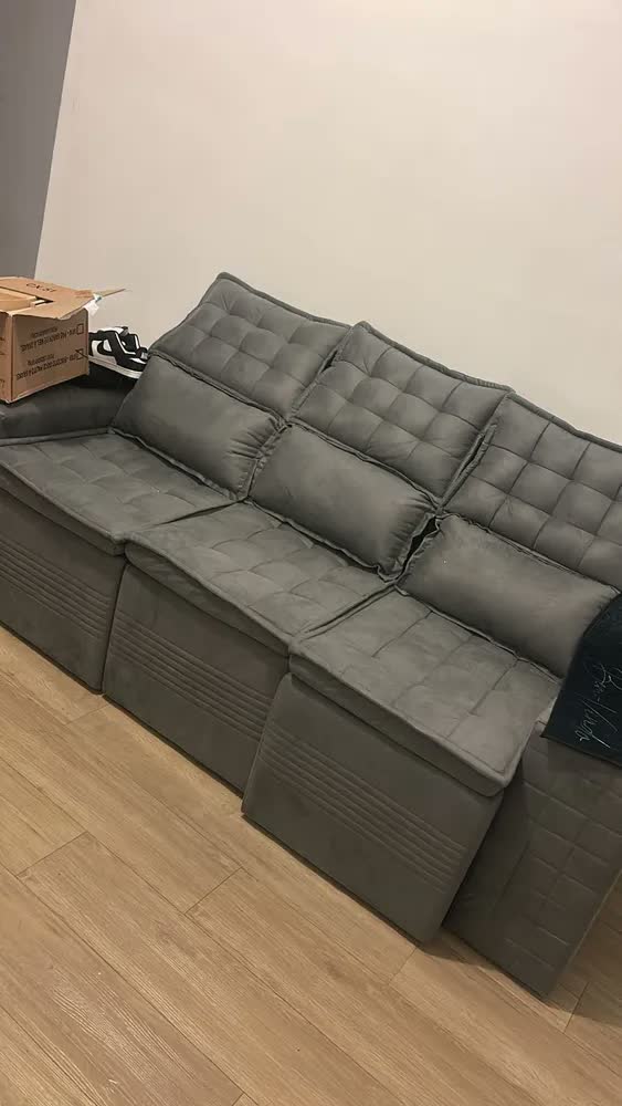 foto de Sofá 3 Lugares Retrátil e Reclinável Cama inBox Senses 2,00m Velusoft Preto