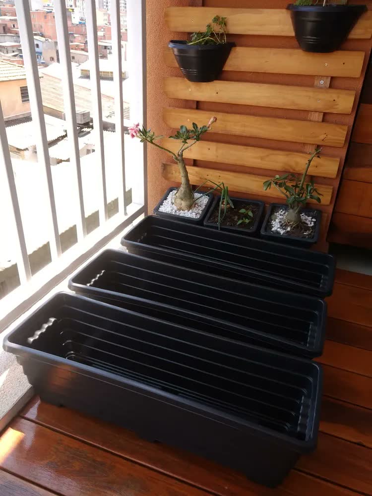 foto de Combo 3 Floreiras De Chão 60cm Jardineiras P/ Plantas E Hortas Cor Preto