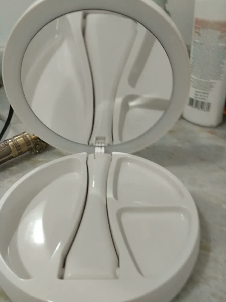 foto de Espelho Dobrável Maquiagem Dupla Face Aumento 10x Led E Organizador Linha House Branco