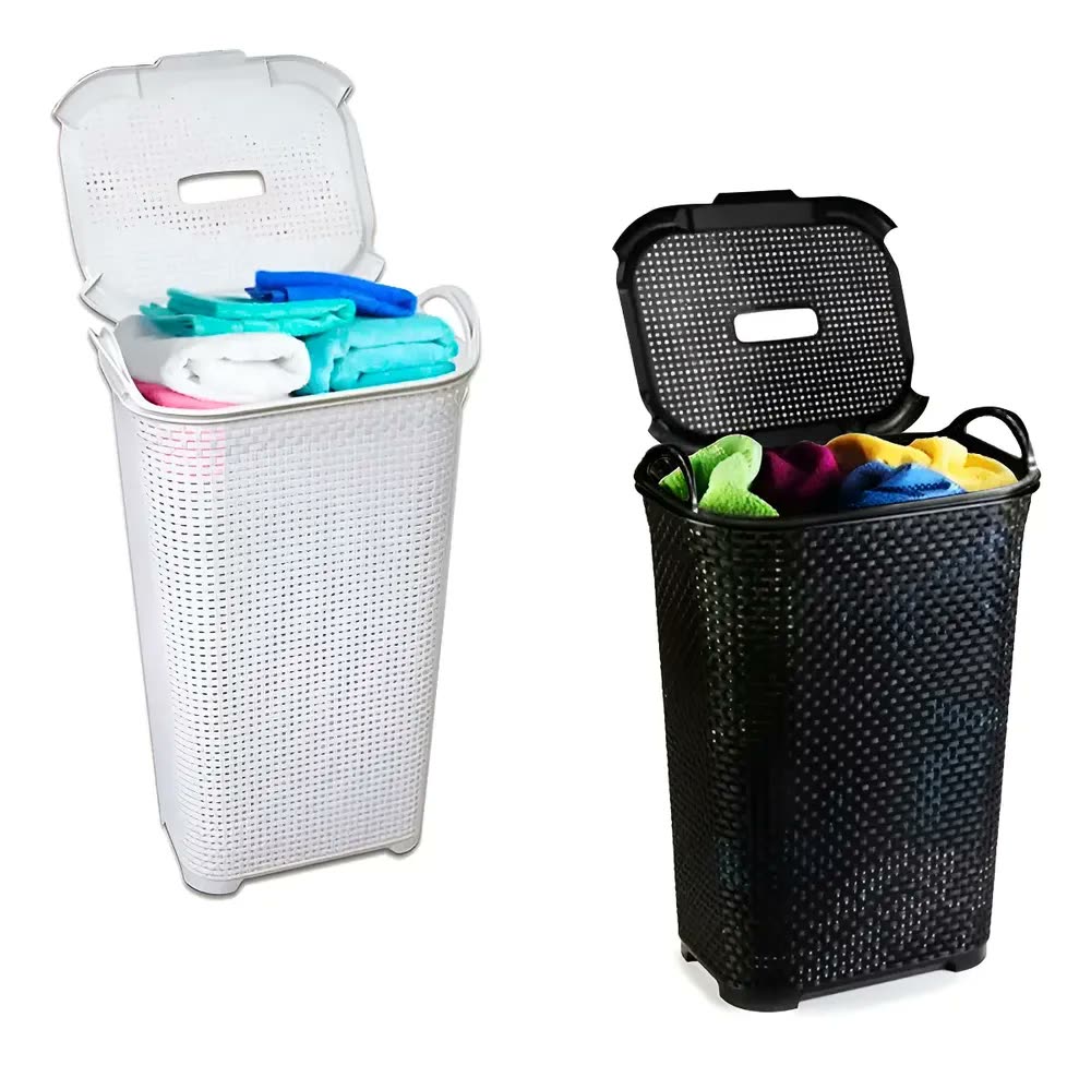 Cesto de Roupa Suja Arqplast Preto 50L Multiuso Rattan Plástico