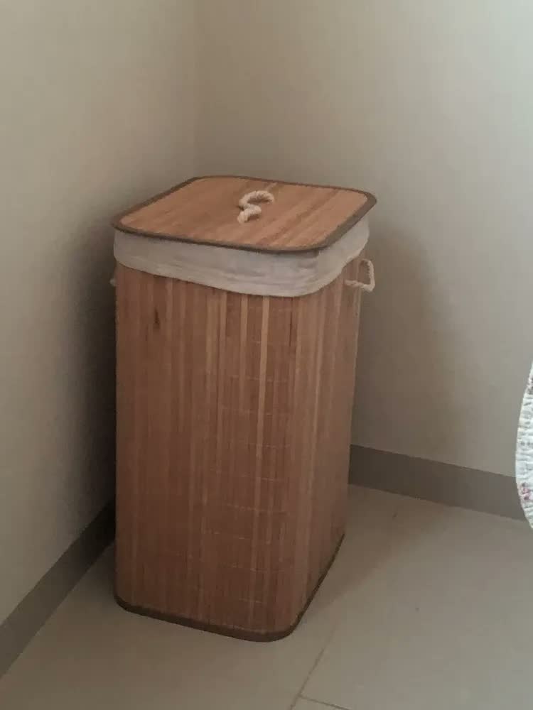 foto de Cesto De Bambu Casa Laura Enxovais Retangular Ecológico Forrado Roupas Sujas Banheiro E Lavanderia