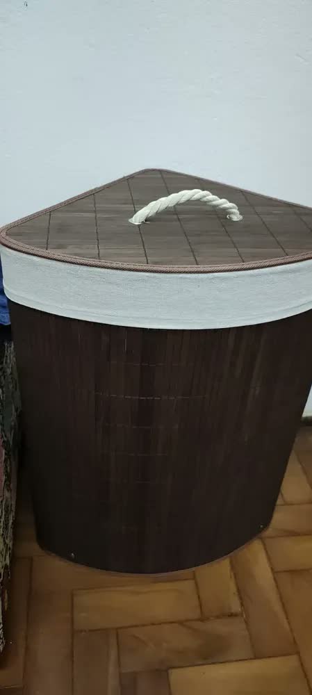foto de Cesto De Bambu Casa Laura Enxovais Retangular Ecológico Forrado Roupas Sujas Banheiro E Lavanderia