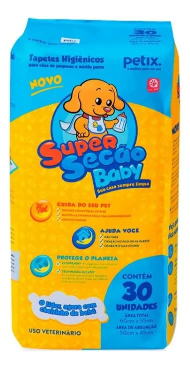 Tapete Higiênico Cães Super Secão Baby Petix C/30 Unidades